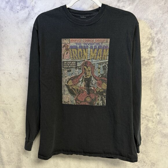 Vintage Marvel Iron Man T Shirt Mens Medium 19x26 Black Long Sleeve - Picture 1 of 6